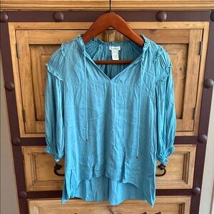 Sundance Blue Asymmetrical 3/4 Sleeve Blouse